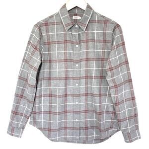 FAHERTY Women’s Long Sleeve Gray and Red Plaid Lightweight flannel